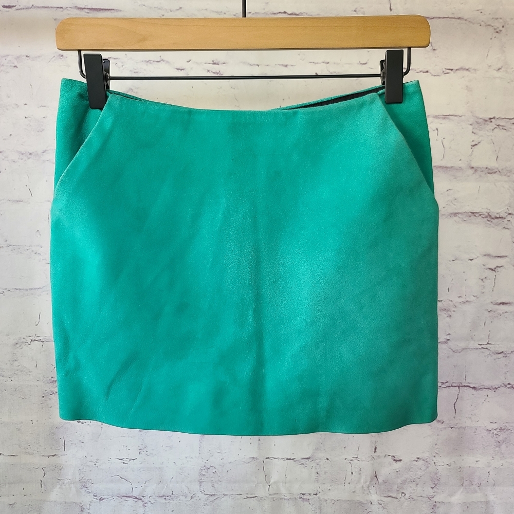 Diane Von Furstenberg Jay Suede Mini Skirt Bright Peacock 0